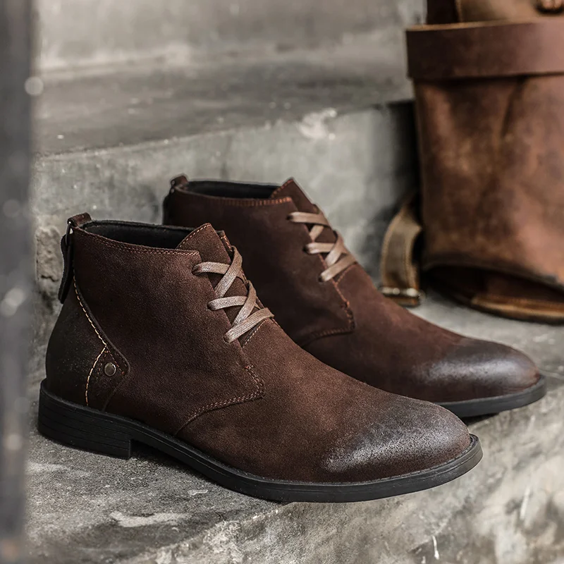 New Cow Suede Ankle Boots Hand - Men'S Shoes Zipper ulasan dan harga