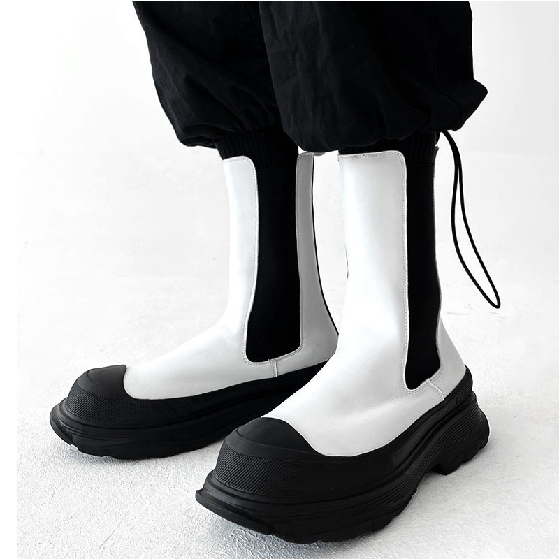 mens fashion punk stage high c - Men'S Shoes Black And White ulasan dan harga