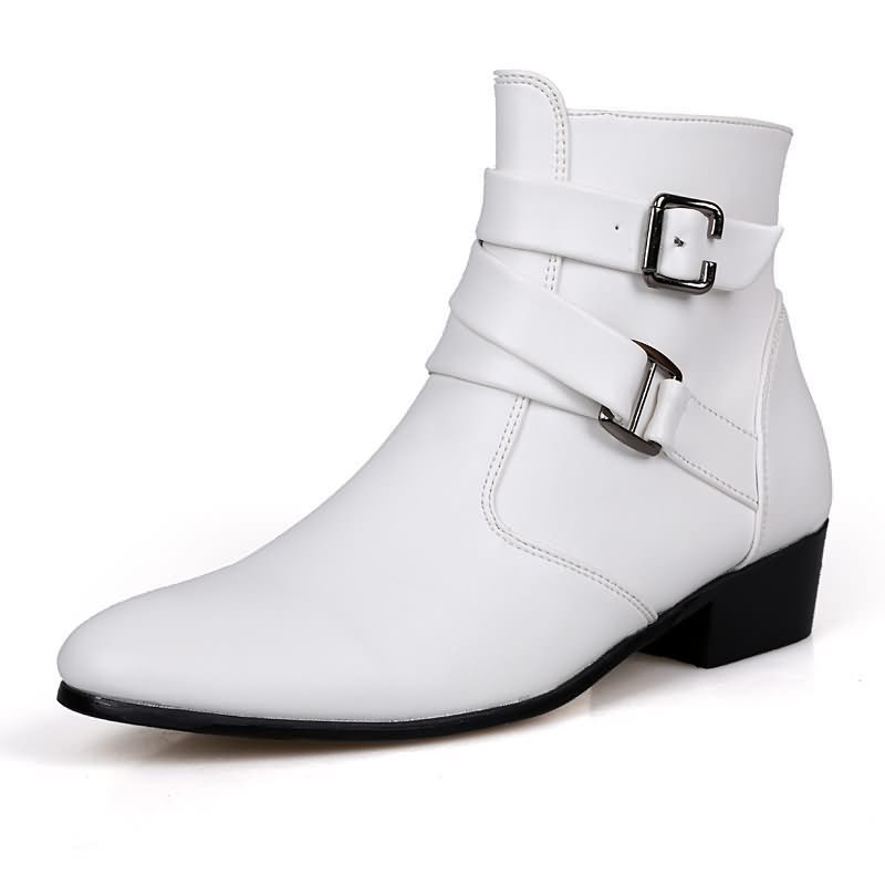 Luxury Men Boots Leather Chels - Men'S Shoes Black And White ulasan dan harga