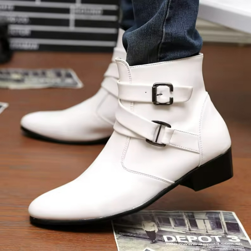 Luxury Men Boots Leather Chels - Men'S Shoes Black And White ulasan dan harga