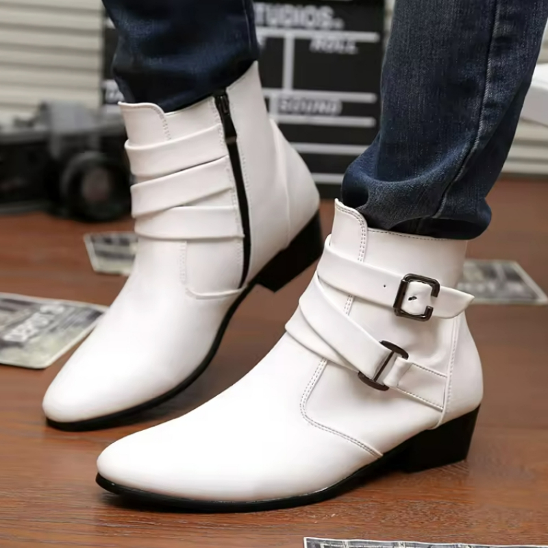 Luxury Men Boots Leather Chels - Men'S Shoes Black And White ulasan dan harga