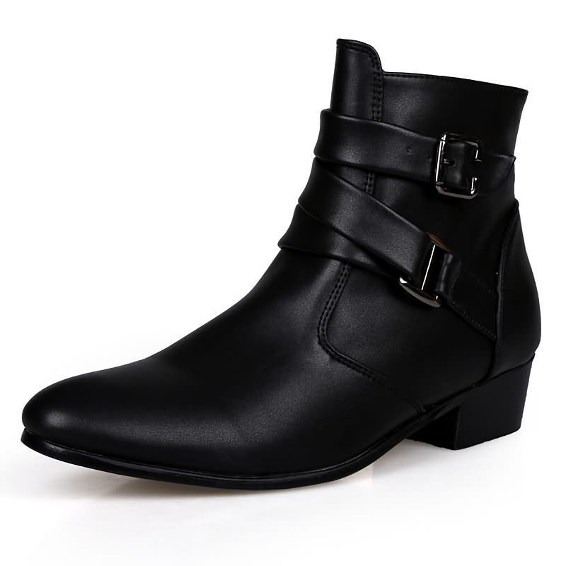 Luxury Men Boots Leather Chels - Men'S Shoes Black And White ulasan dan harga